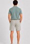 Çağla Green Lycra Stretch Fabric Classic Men's Linen Shorts with Elastic Waist // 2002-Çağla - 5