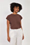 Women's Low Sleeve Basic T-Shirt - Brown - 3