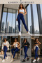 Leggings Women's Diver Lycra, Navy Blue 3 Different Patterned High Waist Push-Up Pocketed Gathering Sports Leggings - 3
