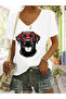 Women's Mix Printed V-Neck Sleeved Regular Fit Comfortable T-Shirt