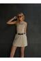Women's Beige Strapless Mini Dress with Lining Shorts Yel0149 - 3
