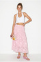 Women's Pink Elastic Waist Self-Patterned Lined Midi Skirt 355 60286035 - 3