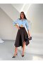 Premium Bondit Fabric Belt Detailed Asymmetrical Cut Midi Skirt