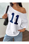 Women's 11 Printed Oversize Boat Neck T-Shirt - 3