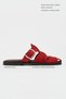 Honey Red Genuine Suede Buckle Detailed Flat Sole Women's Slippers - 2