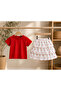 Baby Girl Muslin Set: Red T-shirt and White Heart Patterned Layered Skirt, Summer Two-Piece Combination, Comfortable and Stylish Cotton Baby and Children's Clothing. - 3