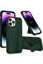 iPhone 16 Pro Green Magnetic Kickstand Case with Premium Silicone Grip, Vertical & Horizontal Hand Strap, and Multi-Stand