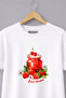 Women's White Oversize Plus Size Unisex Printed T-Shirt – Sweet Dreams Strawberry Jam Patterned Cotton Basic Casual T-Shirt - 2