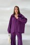 Women's Plum Oversize Stylish Tencel Fabric Shirt Wide Leg Pants Set Comfortable Cut Double Premium Ta - 4