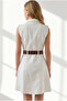 Women's White Belted Pocketed Mini Cotton Dress Elb-19002668 - 6