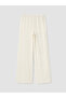 Ozmarka New Season White Textured Women's Trousers with Elastic Waist - 6