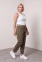 Women's Khaki Summer High Waist Denim Trousers with Special Belt - 2