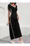 Women's Short Sleeve V-Neck Viscose Long Dress with Side Stripe Detail - 4