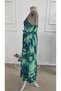 Women's Rope Strap V-Neck Long Patterned Single Jersey Dress with Belt at the Waist - 6