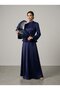 High Collar Tie-Back Detailed Blouse & Flared Maxi Skirt - Satin Set