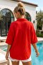 Pomegranate Flower Shirt Collar 3/4 Sleeve Buttoned Pocket Embroidered Star Appliqué Cotton Woven Shirt 75 65 - 6