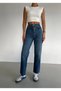 Dark Blue High Waist Straight Fit Women's Jean Trousers - 2