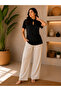 Women's Stand Collar Drop Detailed Short Sleeve Sandy Blouse - 4