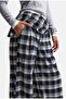 Women's Laci Plaid W6-56 Palazzo Fit Skirt Detailed Design Trousers - 4