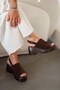 Cibuti Women's Genuine Suede Leather Heeled Sandals Brown - 3