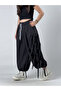Women's Black Wide Leg Loose Trousers with Rope Detail Coc3237 - 2