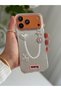 iPhone 17 Pro/18 Pro Rhinestone Case with Pearl Pendant Detail, Marbling Effect 3D Heart and Motif Charm Cover - 8