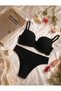 Elanora for You Women's Black Ribbed Supportive Bra Panty Set Casual Comfortable Style and Stylish Underwear - 3