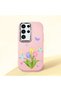 Samsung Galaxy S23 Ultra Compatible Case Camera Protector Pink Silicone Couple Phone Case with Floral Pattern