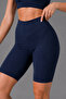 Women's Navy Blue High Waist Stretchy Short Leggings - 2