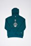 Men's Middle Finger Printed Hooded Oversize Sweatshirt Petrol Green - 6