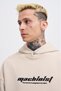 Men's Ripped Effects Sleeves Hooded Sweatshirt Light Beige - 2