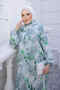 Green Half Buttoned Sleeves Elastic Skirt Layered Viscose Dress - 3