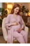 New Season Dusty Rose Summer Design with Easy Breastfeeding Features Short Sleeve Woven Maternity Pajama Set 3-Piece Set - 2