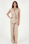 Double-Breasted Collar Tie Detail Wide Leg Suit Set 5866393 - 4