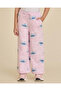 Girls Lilac Stitch All-Over Print Wide Leg Track Pants