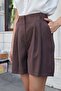 Women's Modal Diagonal High Waist Pleated Short Shorts with Side Pockets-Coffee - 6