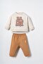 Baby Boy Printed Cream Long Sleeve Pajama Set Usb3173-C-V2