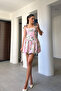 Flowered Straps Tie-Up Mini Skirt Balloon Dress - Pink - 4