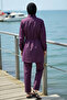 3-Piece Set Front Zippered Burkini with Side Slits and Elastic Back, Hijab Swimsuit Purple - 3