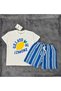 Girls' and Boys' Striped Lemon Patterned Summer Cotton T-Shirt Shorts Set 2-10 Years - 2