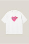 Comme Des Garçons Pink Heart Printed Oversize Boxy Cut Unisex 100% Cotton Printed Tshirt |   Streetwear