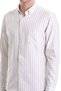 Beige Slim Fit Striped Stand Collar Cotton Long Sleeve Casual Shirt - 5