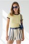 Women's Yellow Striped Color Detailed Crop Cotton T-Shirt Tsh-19001019 - 2