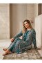 New Season Green Patterned Buttoned Design Long Sleeve Plus Size (Oversize) Long Nightgown Home Dress - 5