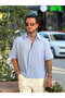 Box Mold Crinkle Short Sleeve Linen Shirt Baby Blue - 2