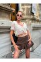 Women's Ruffled Tulle Sleeve Crop Blouse - 3