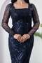 Square Neckline Long Sleeve Beaded Evening Dress 41231 - 2