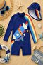 New Season Cute Character Printed Uv Protected Boneli Quick-Drying Feature Boys' Long Sleeve Swimsuit