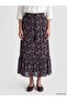 Lcw Grace Navy Blue Floral Skirt with Elastic Waist - 2