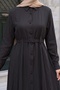 Belted Buttoned Black Ferace Dress - 3